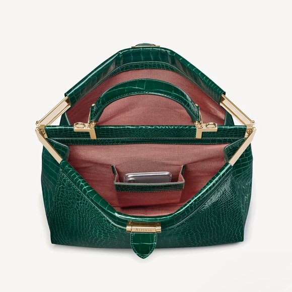 Aspinal of London Large Florence Bag Evergreen Patent Croc - Picture 9 of 15